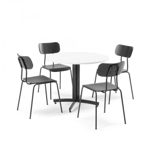 Zestaw Mebli stół ø900 Mm, Biały + 4 Krzesła Czarny