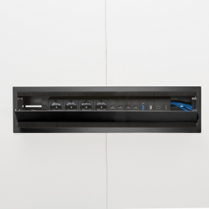 Panel Multimedialny, 605x150mm, 4 X Gniazdo Elektryczne, 4 X Net Cat6, 1 X Vga/audio/hdmi, Czarny
