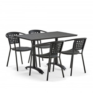 Zestaw Mebli Zewnętrznych Piazza + Capri 1 Kwadratowy Stół + 4 Czarne Krzesła