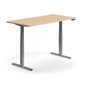 Biurko Z Regulacją Wysokości Qbus Proste, 1600x800 Mm, Srebrna Rama, Dąb
