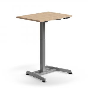 Biurko Z Regulacją Wysokości Qbus Na Filarze, 800x600 Mm, Srebrna Rama, Dąb