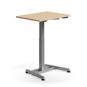 Biurko Z Regulacją Wysokości Qbus Na Filarze, 800x600 Mm, Srebrna Rama, Dąb