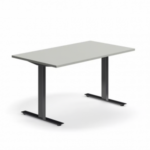 Biurko Qbus Proste, 1400x800 mm, rama T, czarny, jasnoszary